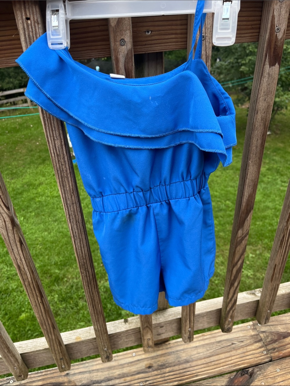 SHEIN Bright Blue One-Shoulder Ruffle Romper for Girls